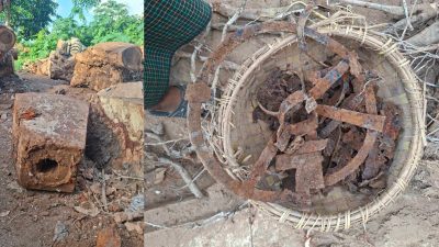 Excavation at Inwa Tooth-Relic Pagoda Reveals Ornamental Umbrella and Pinnacle